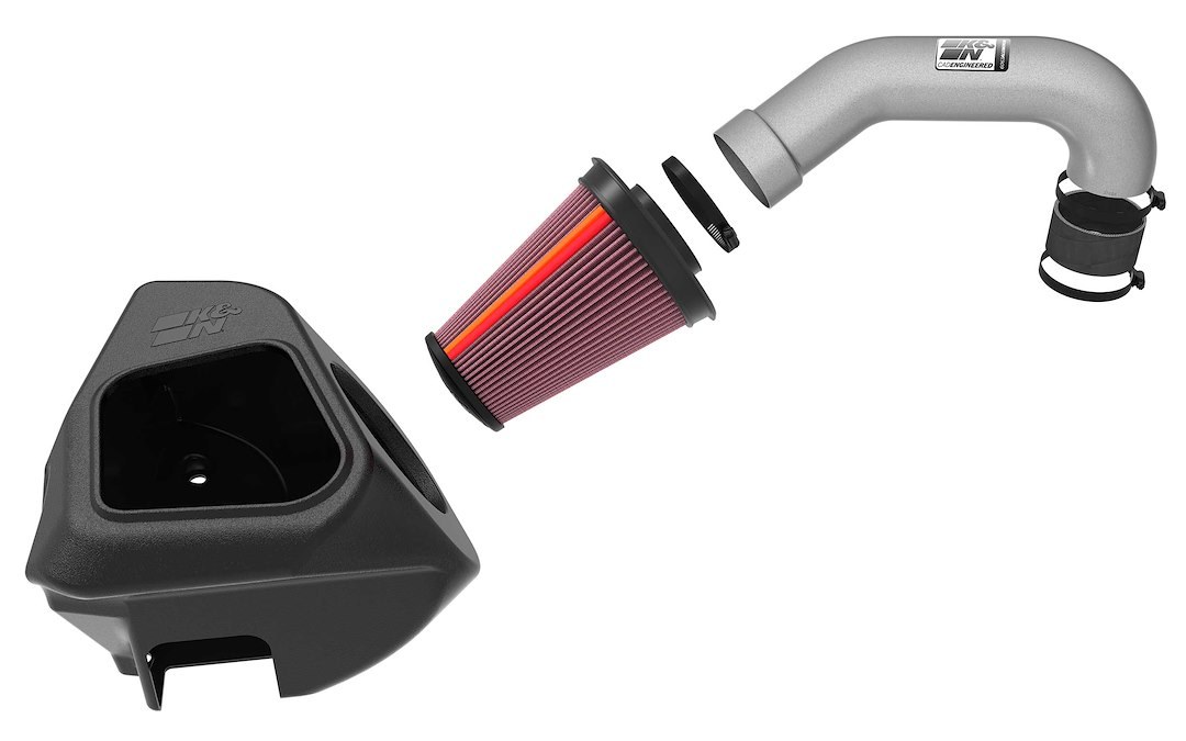 K&N Filters Cold Air Intake, Nextgen, Silver Aluminum Tube, Red Filter, With Heat Shield – 70-1578