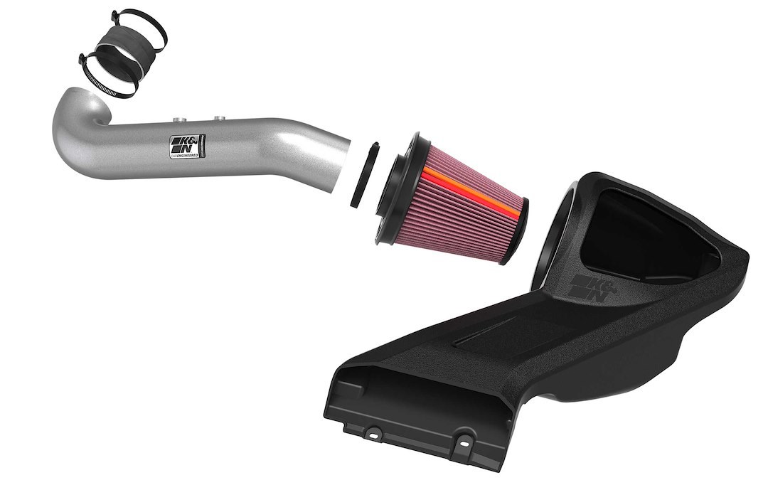 K&N Filters Cold Air Intake, Nextgen, Silver Aluminum Tube, Red Filter, With Heat Shield – 70-2591
