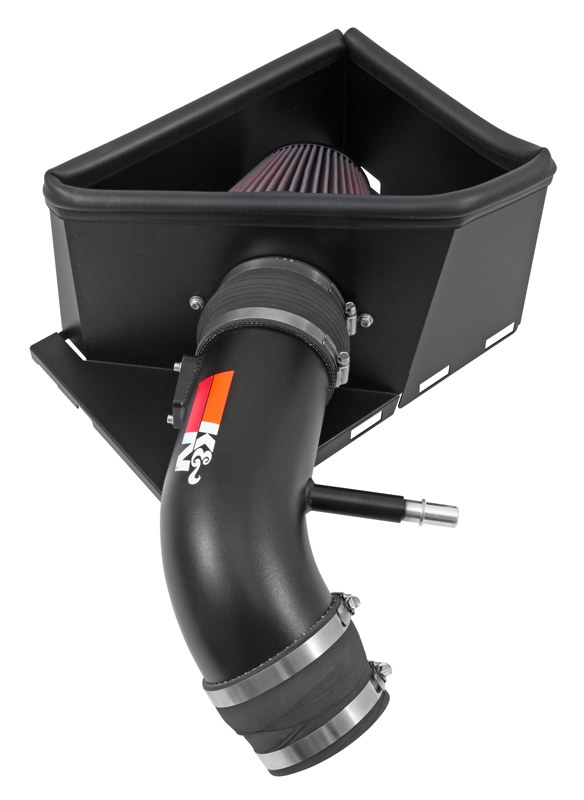 K&N Filters Cold Air Intake, 77 Series ™, Textured Black Aluminum Tube, Red Filter, With Heat Shield – 77-1568KTK