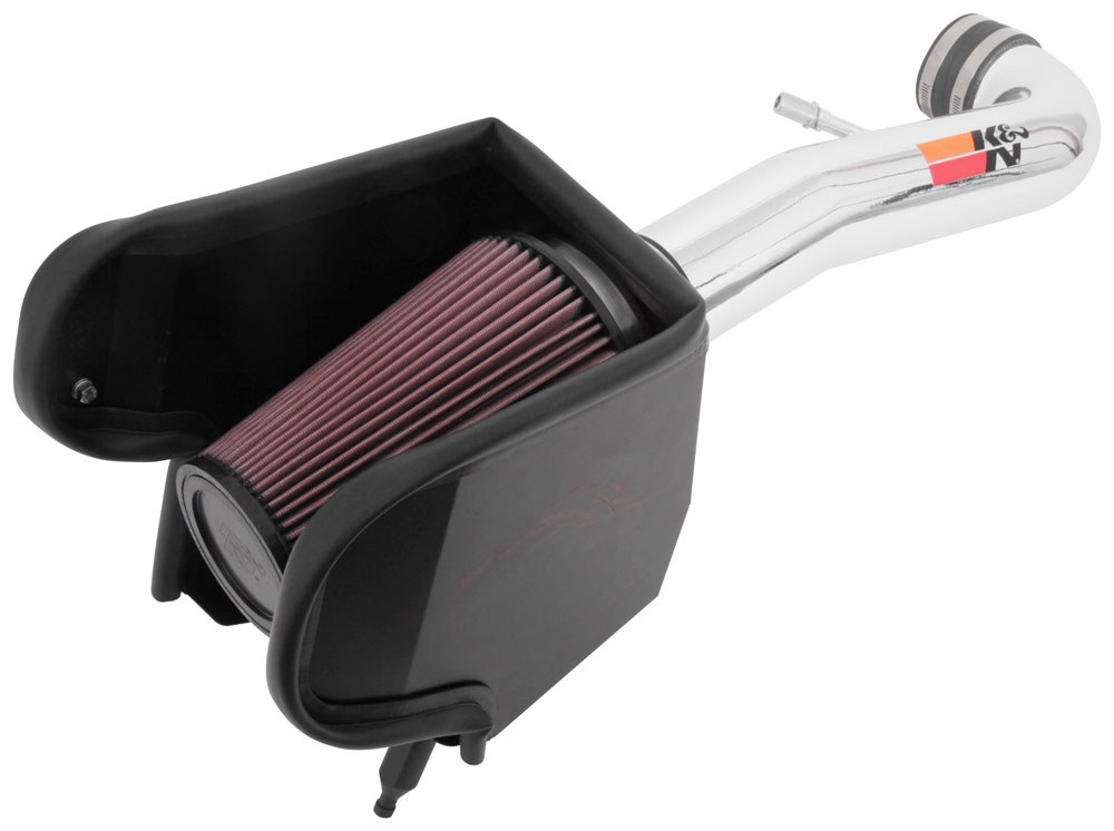 K&N Filters Cold Air Intake, 77 Series ™, Polished Aluminum Tube, Red Filter, With Heat Shield – 77-1576KP