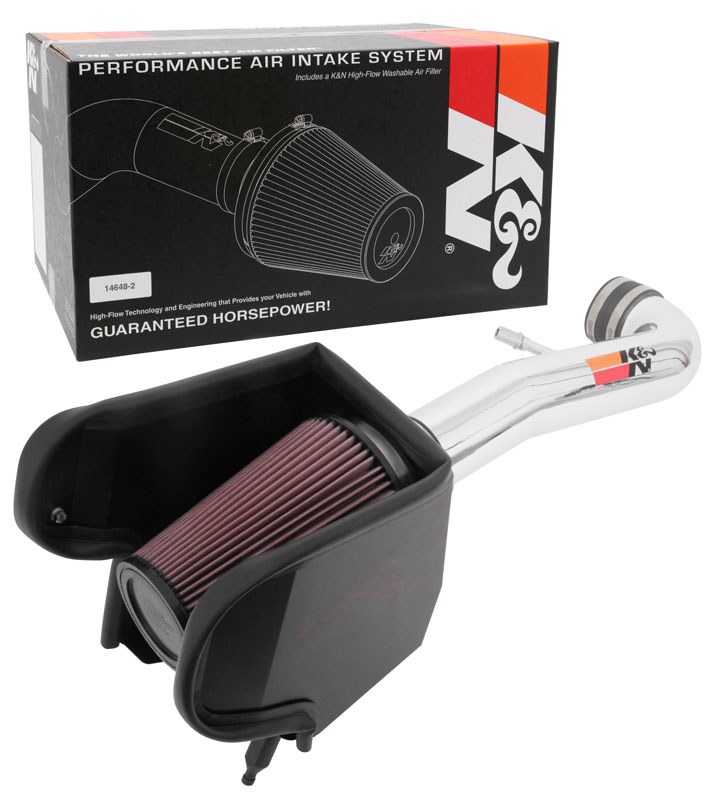 K&N Filters Cold Air Intake, 77 Series ™, Polished Aluminum Tube, Red Filter, With Heat Shield – 77-1576KP