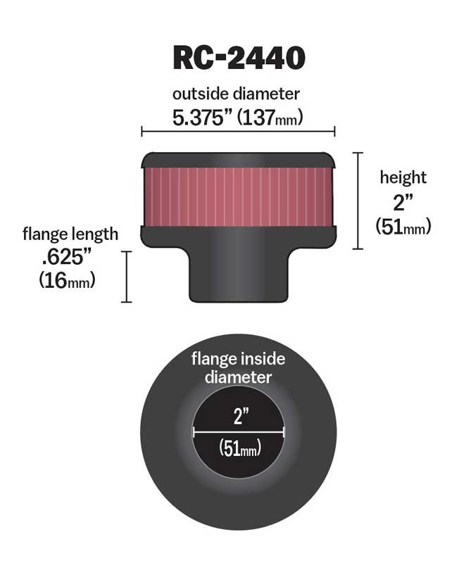 K&N Filters Air Filter, Washable, Red, Cotton Gauze, Round, 5-3/8 Inch Outside Diameter X 2 Inch Height – RC-2440