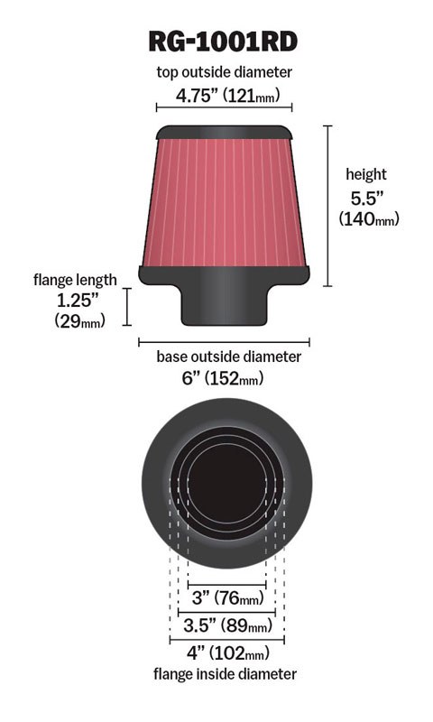 K&N Filters Air Filter, Red, Cotton Gauze, Round Tapered – RG-1001RD
