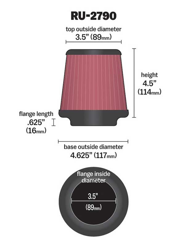 K&N Filters Air Filter, Washable, Red, Cotton Gauze, Round Tapered – RU-2790
