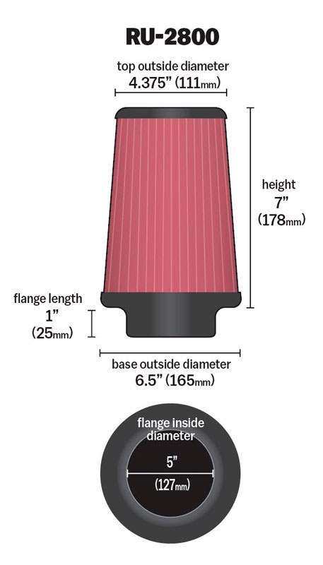 K&N Filters Air Filter, Washable, Red, Cotton Gauze, Round Tapered – RU-2800