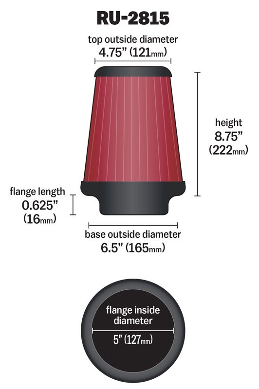 K&N Filters Air Filter, Washable, Red, Cotton Gauze, Round Tapered – RU-2815