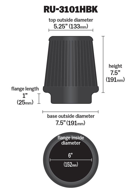 K&N Filters Air Filter, Black, Non Woven Synthetic, Round Tapered – RU-3101HBK