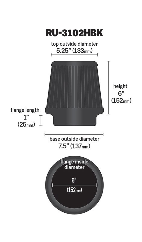 K&N Filters Air Filter, Black, Non Woven Synthetic, Round Tapered – RU-3102HBK