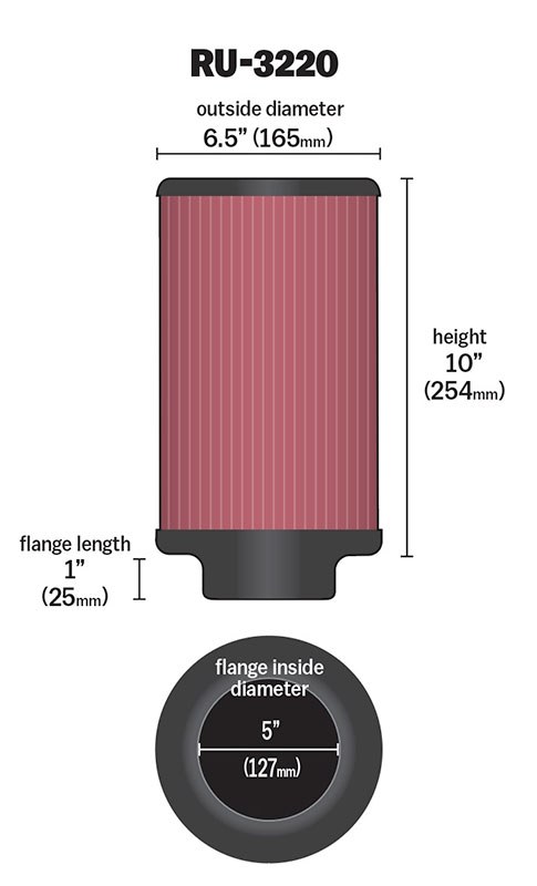K&N Filters Air Filter, Washable, Red, Cotton Gauze, Round, 6-1/2 Inch Outside Diameter X 10 Inch Height – RU-3220