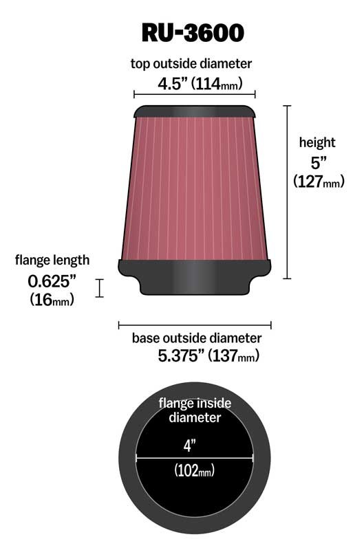K&N Filters Air Filter, Washable, Red, Cotton Gauze, Round Tapered – RU-3600