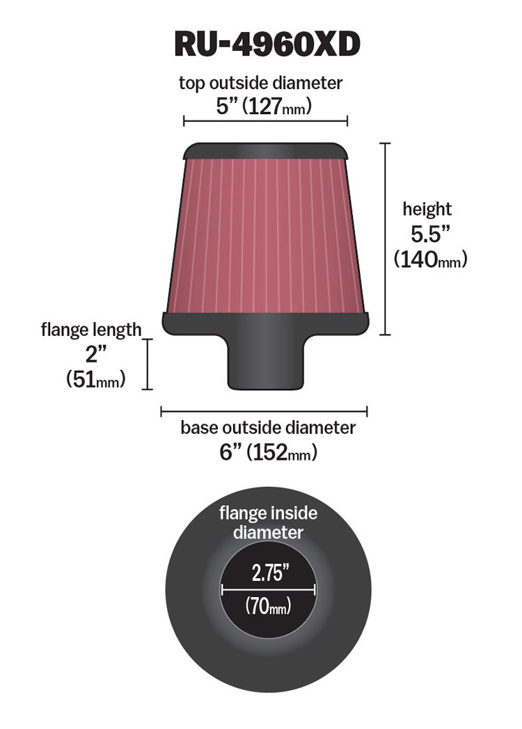 K&N Filters Air Filter, Xd Series, Red, Cotton Gauze, Round Tapered – RU-4960XD
