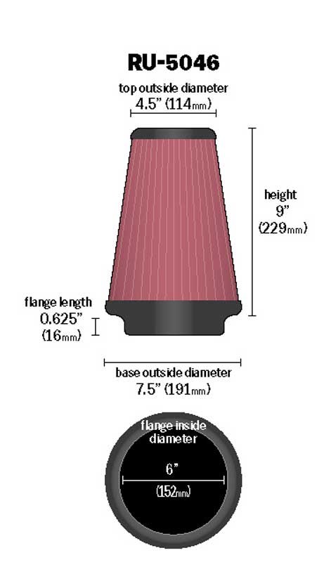 K&N Filters Air Filter, Washable, Red, Cotton Gauze, Round Tapered – RU-5046