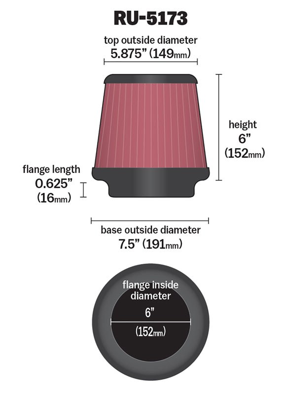 K&N Filters Air Filter, Washable, Red, Cotton Gauze, Round Tapered – RU-5173