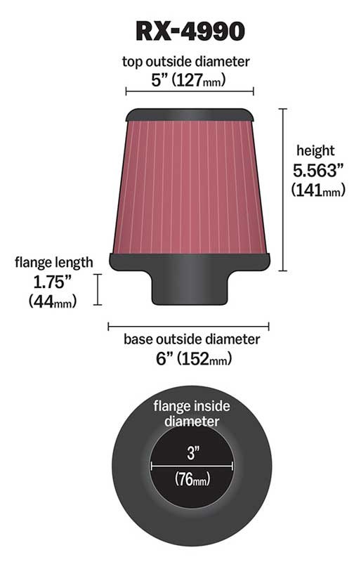 K&N Filters Air Filter, X-Stream ®, Red, Cotton Gauze, Round Tapered – RX-4990