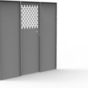 Holman Bulkhead Divider, Full Bulkhead, Fixed Center Panel, Perforated Window, Gray, Steel, Requires Bulkhead Divider Wing – 40653