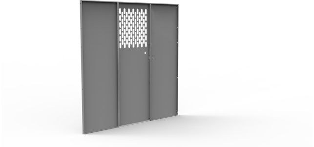 Holman Bulkhead Divider, Full Bulkhead, Fixed Center Panel, Perforated Window, Gray, Steel, Requires Bulkhead Divider Wing – 40653