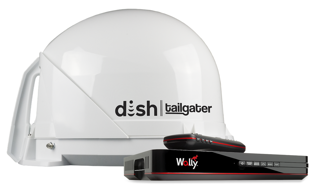 King Satellite TV Antenna, Tailgater ®, Work with Dish® Service, Roof Mount/ Portable, White, HD Compatible, Powered Over Coax Cable – DT4450
