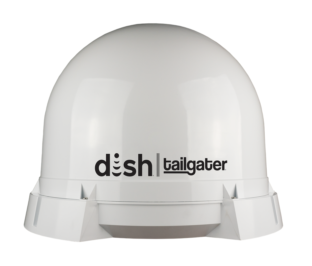 King Satellite TV Antenna, Tailgater ®, Work with Dish® Service, Roof Mount/ Portable, White, HD Compatible, Powered Over Coax Cable – DT4450