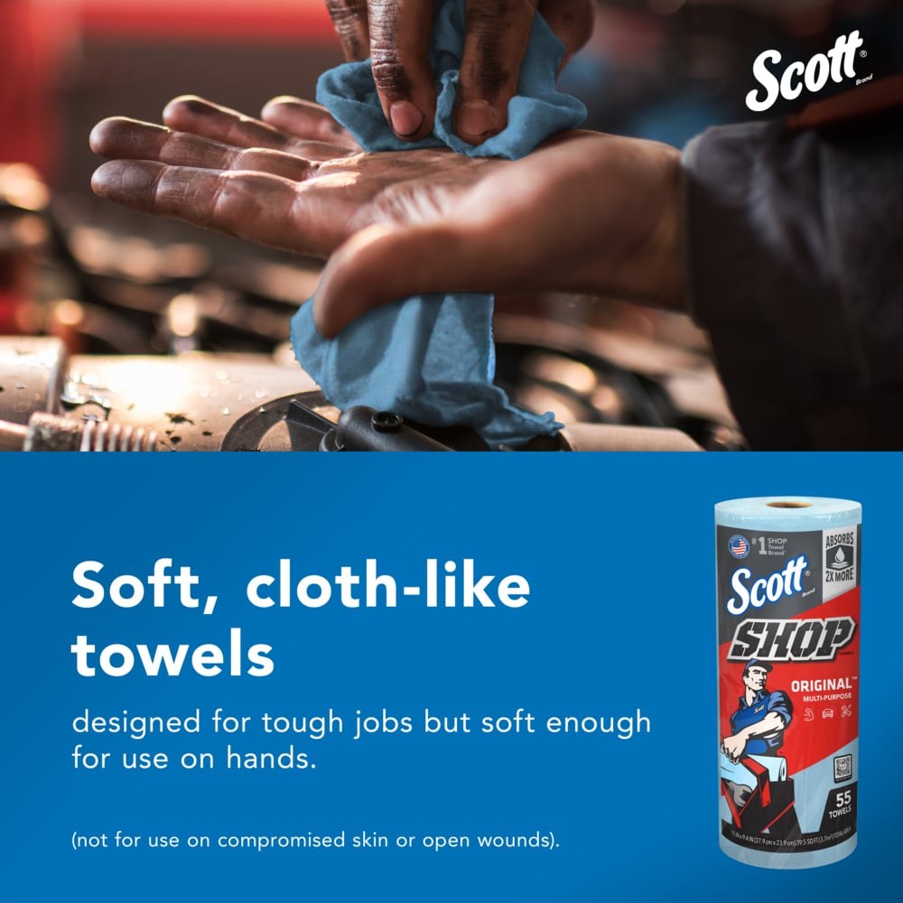 Kimberly Clk Shop Towel, Scott ®, Cloth, Blue, 11 Inch Width X 10.4 Inch Length, Single Roll of 55 – 75130
