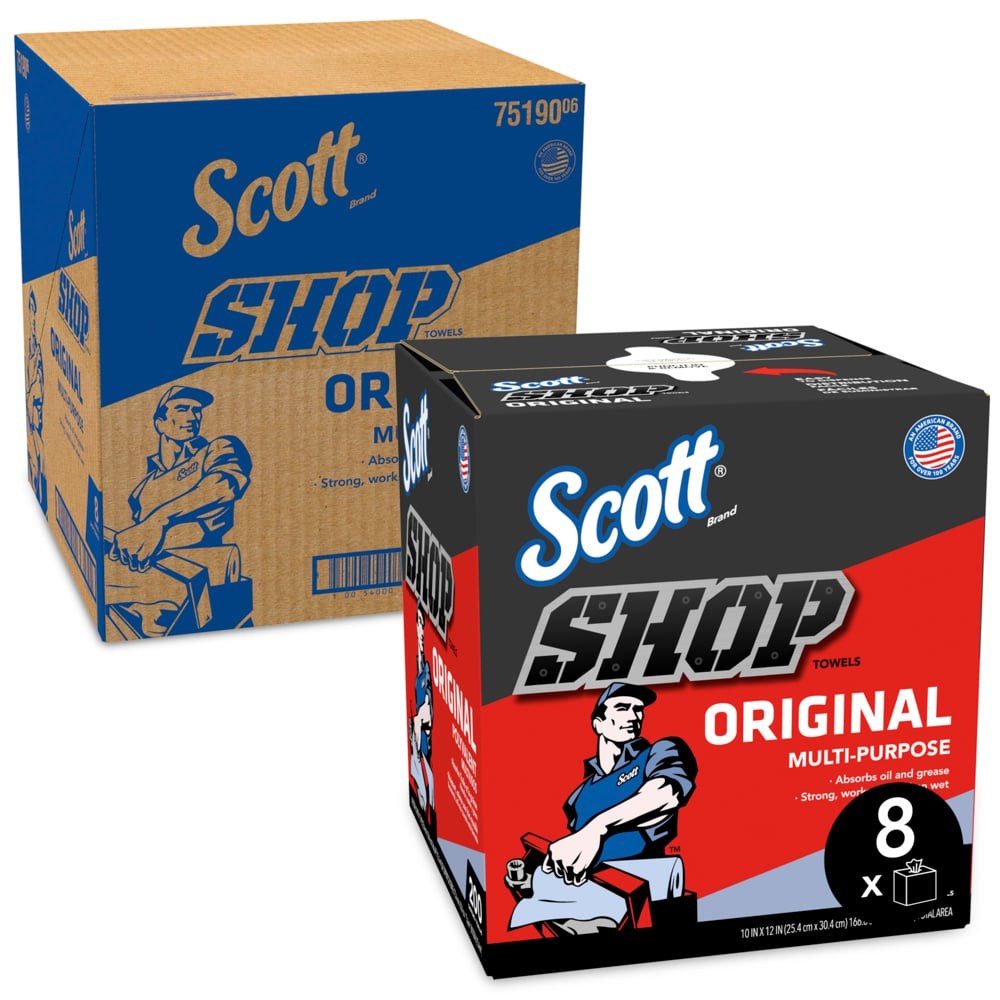 Kimberly Clk Shop Towel, Scott ®, Cloth, Blue, 9 Inch Width X 12 Inch Length, Single Center-Pull Box of 200 – 75190
