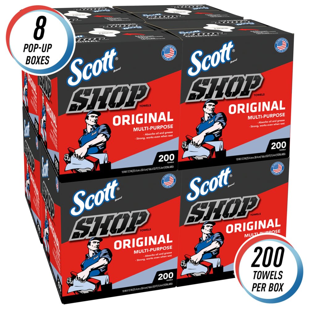 Kimberly Clk Shop Towel, Scott ®, Cloth, Blue, 9 Inch Width X 12 Inch Length, Single Center-Pull Box of 200 – 75190