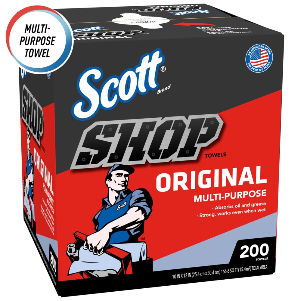 Kimberly Clk Shop Towel, Scott ®, Cloth, Blue, 9 Inch Width X 12 Inch Length, Single Center-Pull Box of 200 – 75190