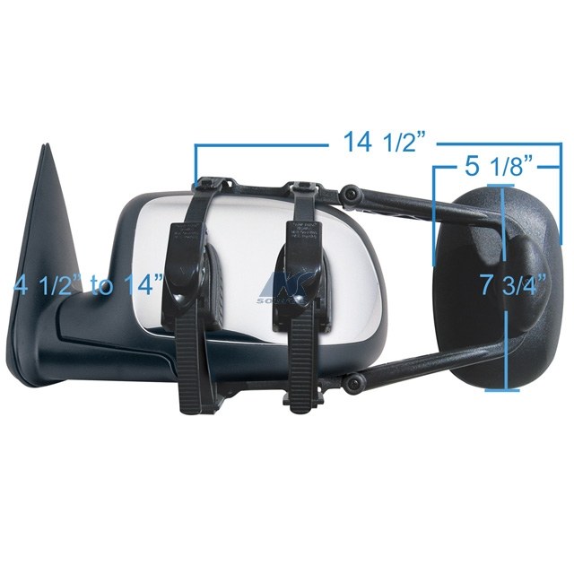 K-Source Exterior Towing Mirror, Clip-On for Mirrors 4-1/2 Inch to 11-1/2 Inch, Single 7-3/4 Inch X 5-1/8 Inch, Extends 14-1/2 Inch, Manual – 3891