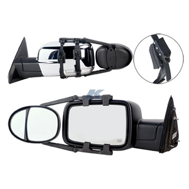 K-Source Exterior Towing Mirror, Clip-On for Mirrors 4-1/2 Inch to 14 Inch, Pair 7-3/4 Inch X 5-1/8 Inch, With Dual Lens, Extends 14-1/2 Inch – 3990