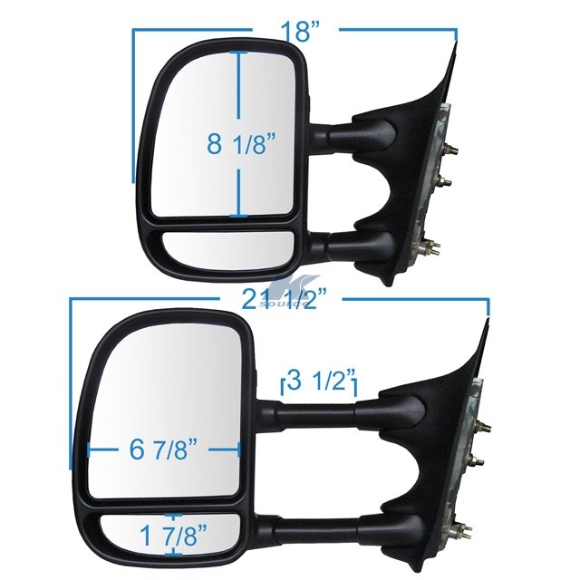 K-Source Exterior Towing Mirror, OEM Replacement, 11 Inch X 7-1/2 Inch Including Lower Spot Mirror, Extended Length 21-1/2 Inch, Manual – 61068F
