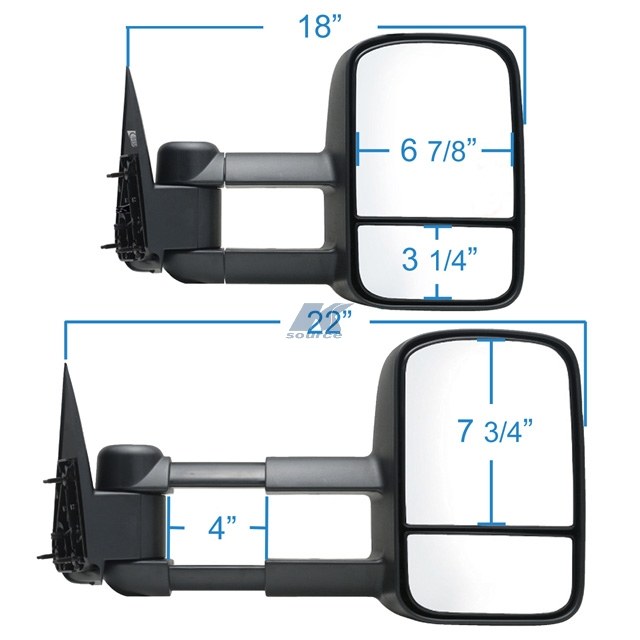 K-Source Exterior Towing Mirror, OEM Replacement, 12 Inch X 7-3/4 Inch Including a Spot Mirror, 4 Inch Extension, Manual, Without Turn Signal – 62073G