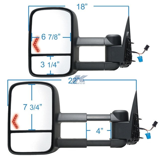 K-Source Exterior Towing Mirror, OEM Replacement, 4 Inch Extension, Electric, With Turn Signal Indicator, With Heated Mirrors, Folding – 62075-76G