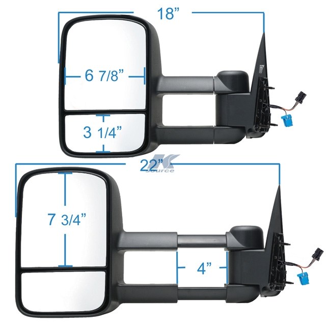 K-Source Exterior Towing Mirror, OEM Replacement, 12 Inch X 7-3/4 Inch Including a Spot Mirror, 4 Inch Extension, Electric – 62075-76GE