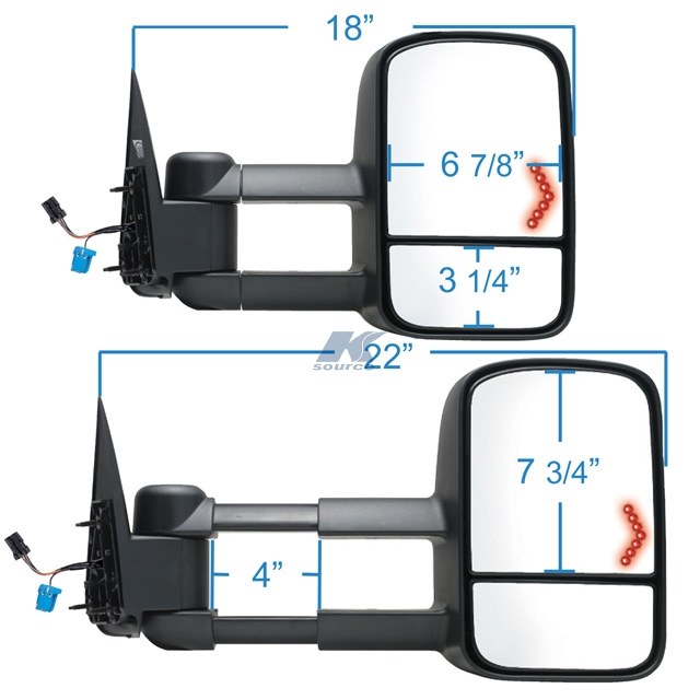 K-Source Exterior Towing Mirror, OEM Replacement, 12 Inch X 7-3/4 Inch Including a Spot Mirror, 4 Inch Extension, Electric – 62075G