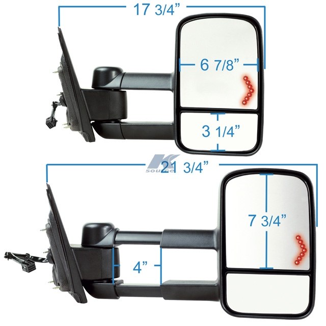 K-Source Exterior Towing Mirror, OEM Replacement, Dual Lens, Extendable, Electric, With Turn Signal, Heated, Manual Folding, Textured Black – 62135G