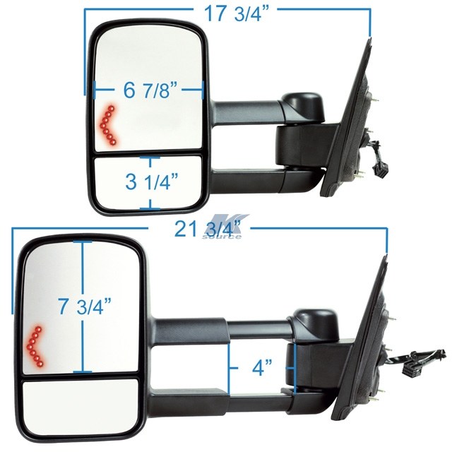 K-Source Exterior Towing Mirror, OEM Replacement, Dual Lens, Extendable, Electric, With Turn Signal, Heated, Manual Folding, Textured Black – 62136G