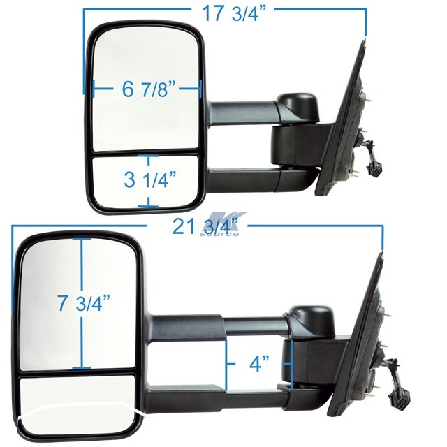 K-Source Exterior Towing Mirror, OEM Replacement, Dual Lens, Extendable, Electric, Without Turn Signal, Heated, Manual Folding – 62147-48G