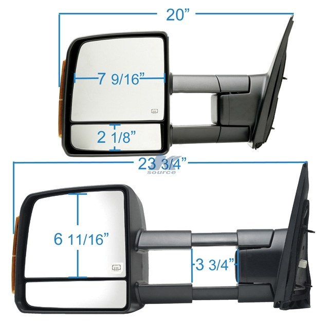 K-Source Exterior Towing Mirror, OEM Replacement, 10 Inch X 9 Inch Including a Lower Spot Mirror, With a 3-3/4 Inch Extension, Electric – 70103-04T
