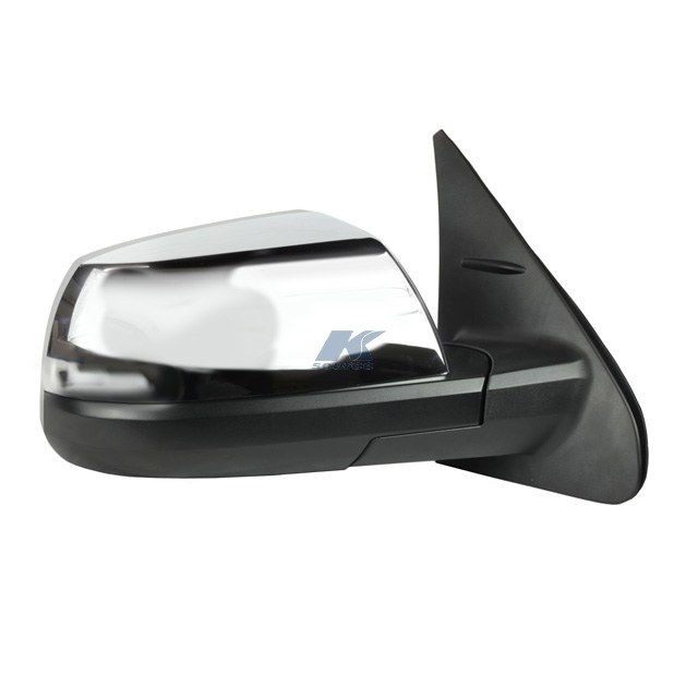 K-Source Exterior Mirror, OEM Replacement, Single, Textured Black/Chrome Cover, Electric, Foldaway, With Heated Mirrors – 70229T