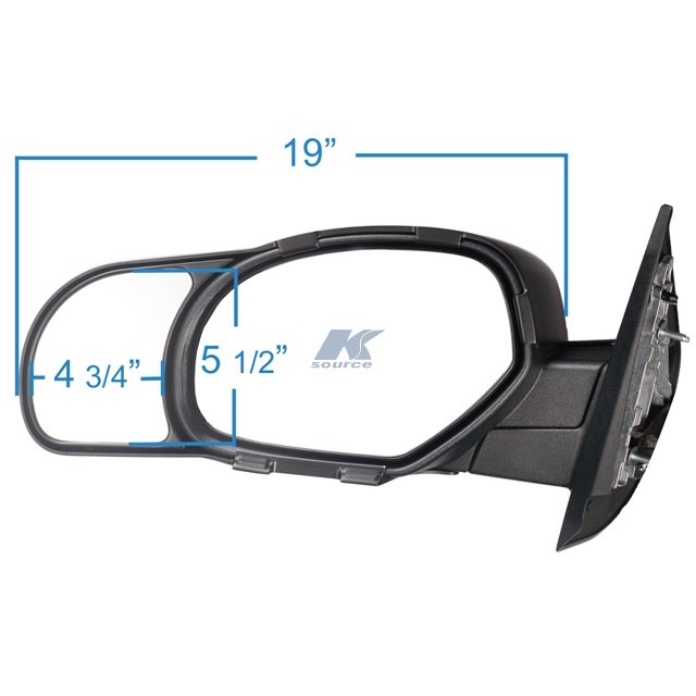 K-Source Exterior Towing Mirror, Snap on, 4-3/4 Inch X 5-1/2 Inch, Extends 4-3/4 Inch, Manual, Without Turn Signal, Without Heated Mirrors – 80900