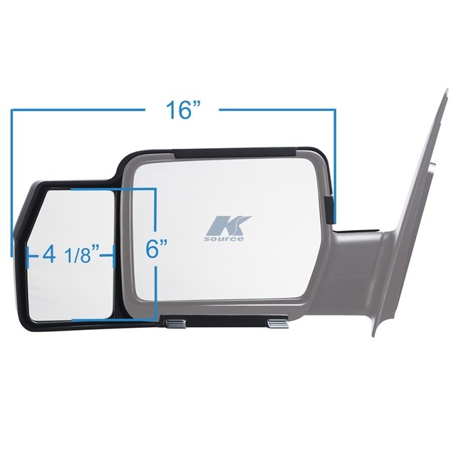 K-Source Exterior Towing Mirror, Snap on, 4-1/4 Inch X 6 Inch, Extends 4-1/4 Inch, Manual, Without Turn Signal, Without Heated Mirrors – 81800
