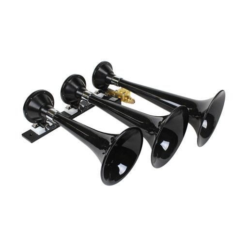 Kleinn Auto Air Horn, The Beast, Triple Tone, Round Trumpet, Longest Trumpet 17.5 Inch Length, Black, ABS Plastic, Includes 3 Horns/ Solenoid – 230
