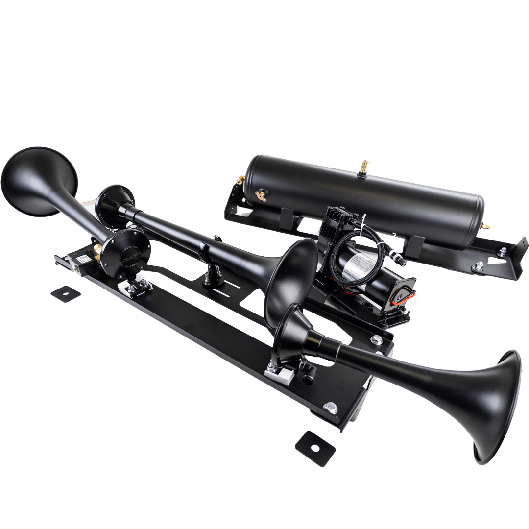 Kleinn Auto Air Horn, Dual Tone, Round Trumpet, Longest Trumpet 18.25 Inch Length, Black, Steel – FSD23-734