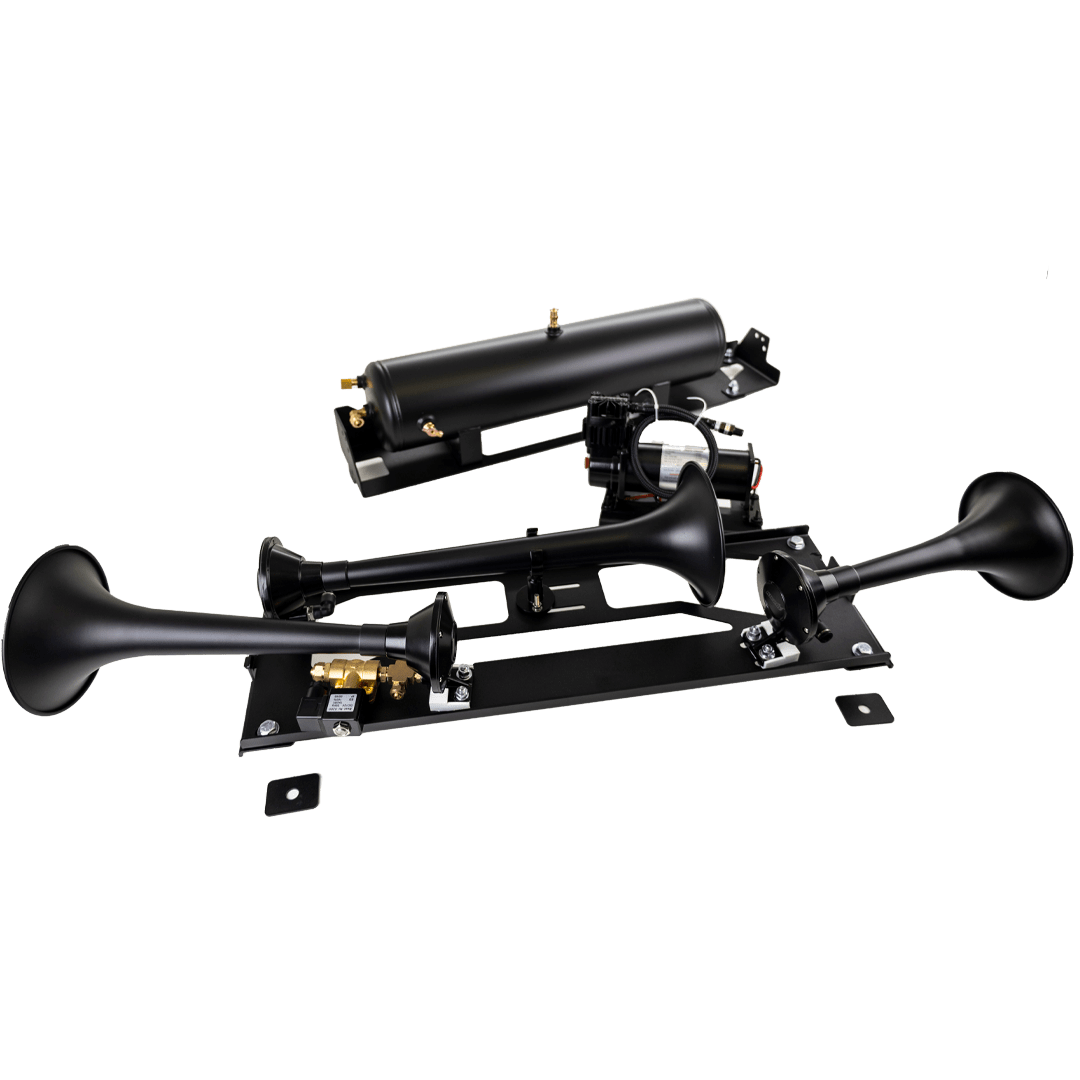 Kleinn Auto Air Horn, Dual Tone, Round Trumpet, Longest Trumpet 18.25 Inch Length, Black, Steel – FSD23-734