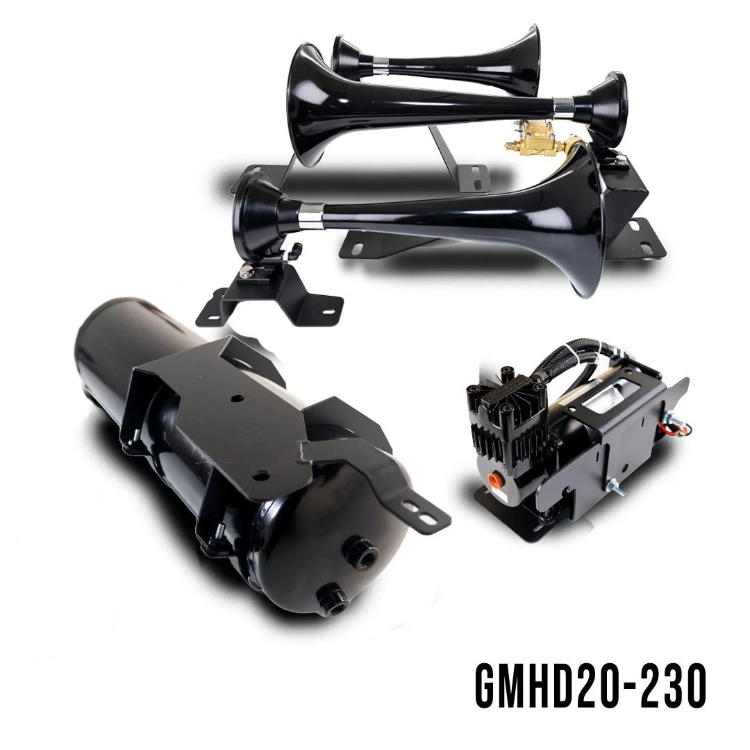 Kleinn Auto Air Horn, Bad Ass, Triple Tone, Round Trumpet, Longest Trumpet 17.5 Inch Length, Black, ABS – GMHD20-230