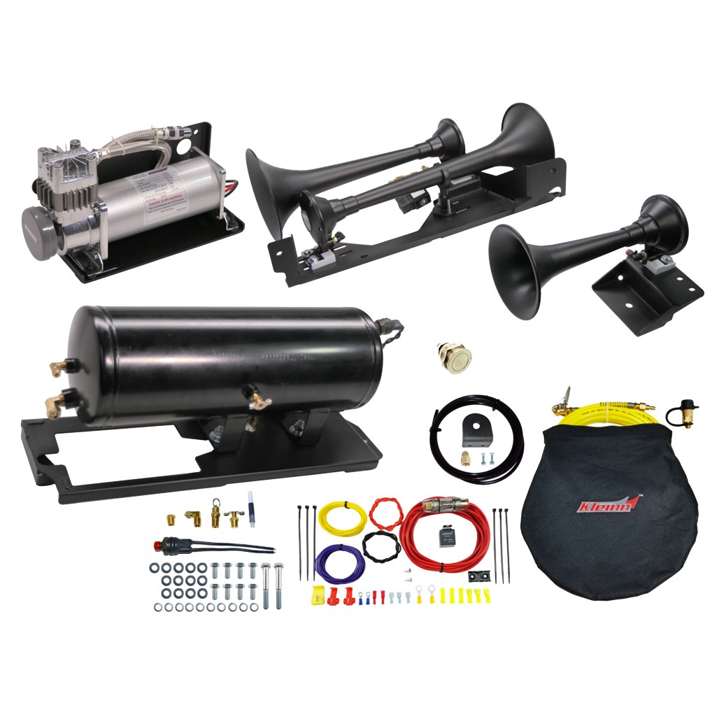 Kleinn Auto Air Horn, Totally Bad Ass, Dual Tone, Round Trumpet, Longest Trumpet 18.25 Inch Length, Black, Steel – RAMHD-734