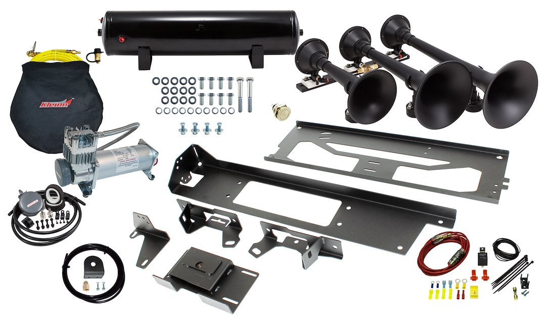 Kleinn Auto Air Horn, Dual Tone, Round Trumpet, Longest Trumpet 18.25 Inch Length, Black, Steel – SDKIT17-734