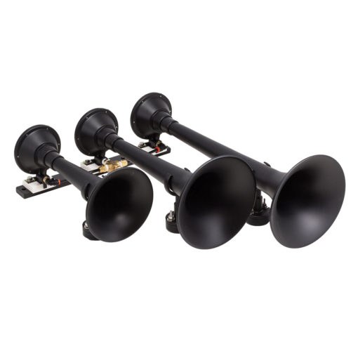 Kleinn Auto Air Horn, Totally Bad Ass, Dual Tone, Round Trumpet, Longest Trumpet 18.25 Inch Length, Black, Steel – USTL-734