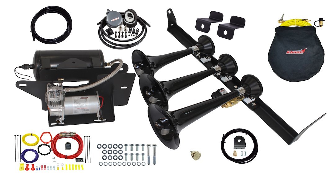 Kleinn Auto Air Horn, Veloci-Raptor™, Triple Tone, Round Trumpet, Longest Trumpet 17.5 Inch Length, Black, ABS – VELO15-230