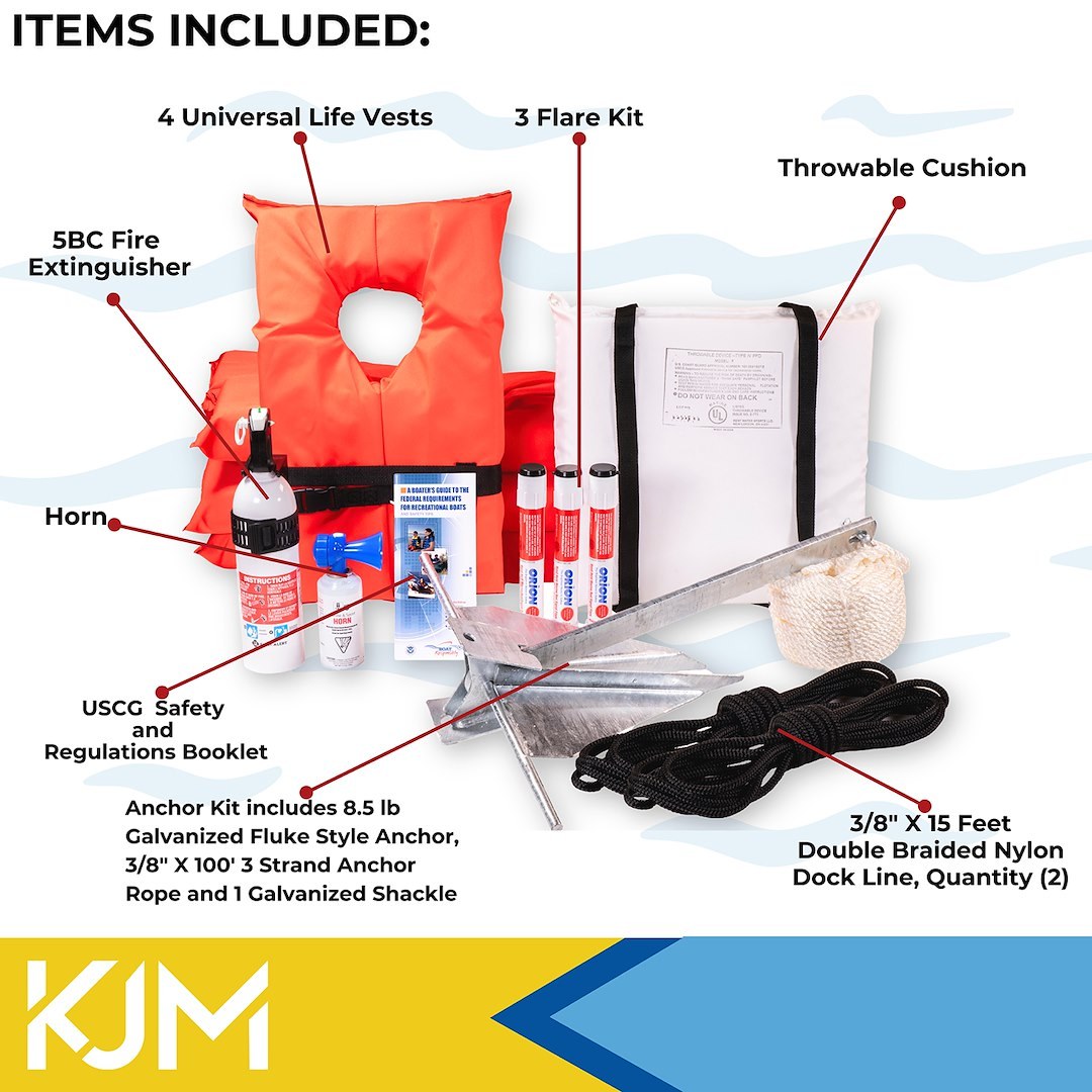 Kjm Boater Safety Kit, For Boats Up to 19 Foot IN Length, Uscg/ Us Coast Guard Approved – 42100