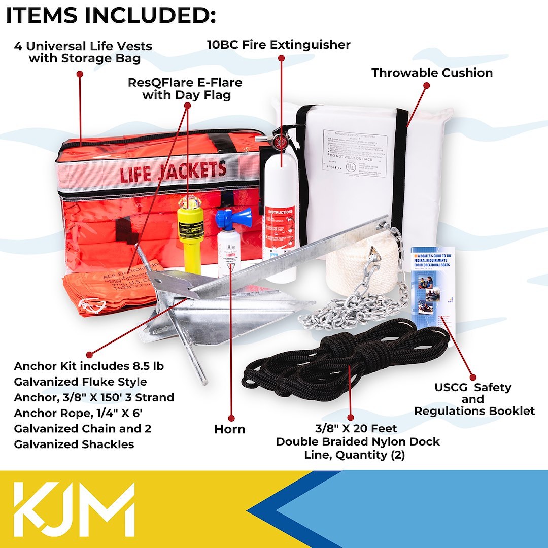 Kjm Boater Safety Kit, For Boats Up to 20 to 25 Foot IN Length, Uscg/ Us Coast Guard Approved – 42101